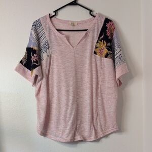 Kori Pink and Black Patterned Short Sleeve Top